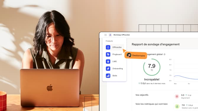 Une femme sur son ordinateur portable montrant le tableau de bord de la plateforme Workleap