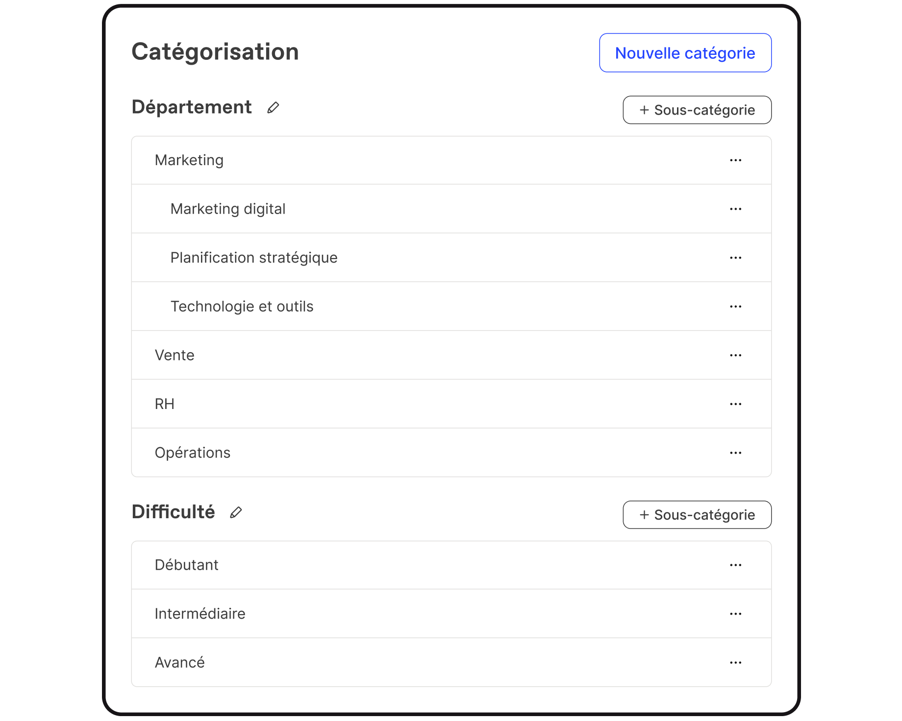 Création de catégories et de sous-catégories dans Workleap LMS pour classer les formations par département, par difficulté, etc.