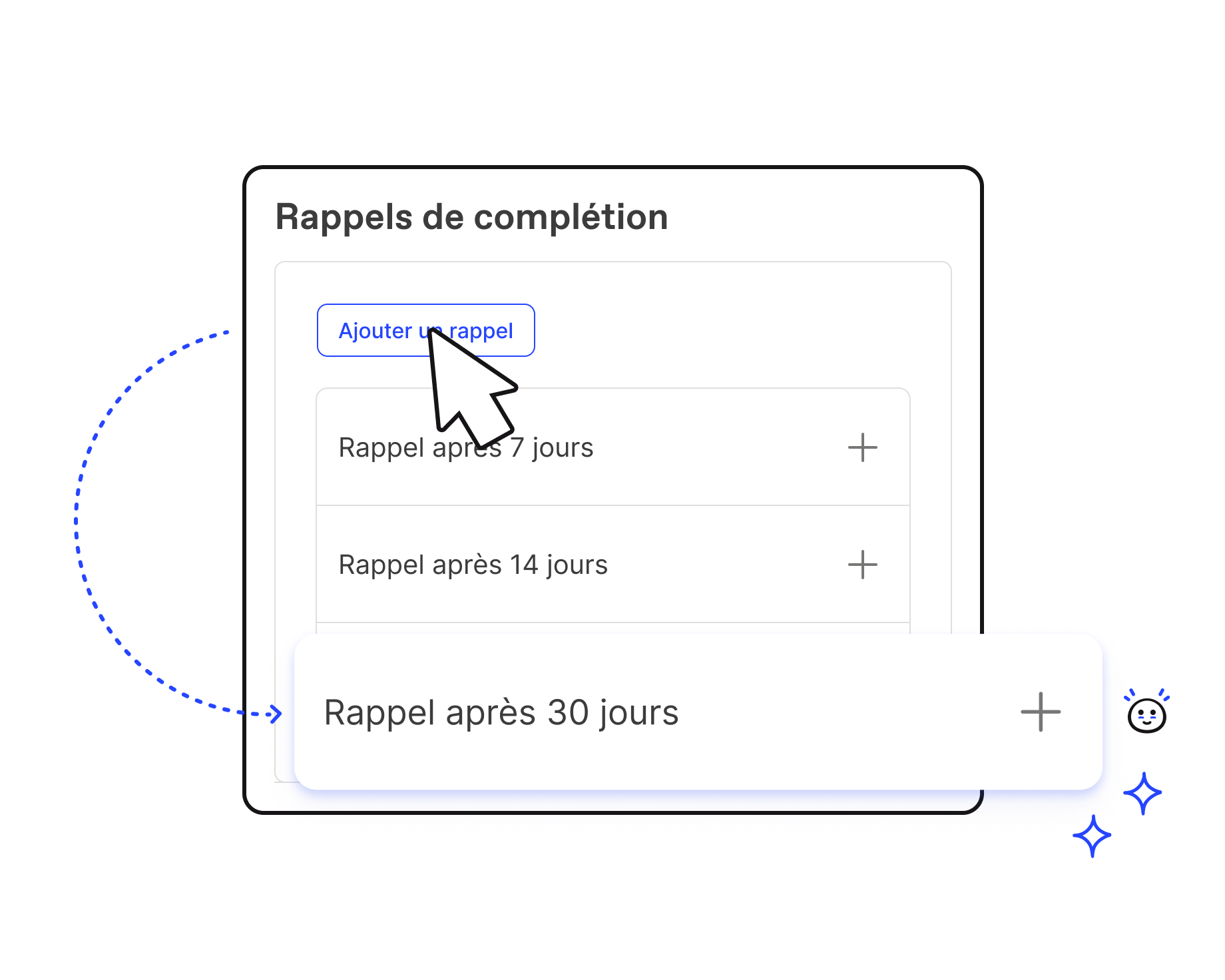 Ajout d'un rappel personnalisé de complétion de formation sur Workleap LMS pour notifier les utilisateurs 30 jours après l'inscription.