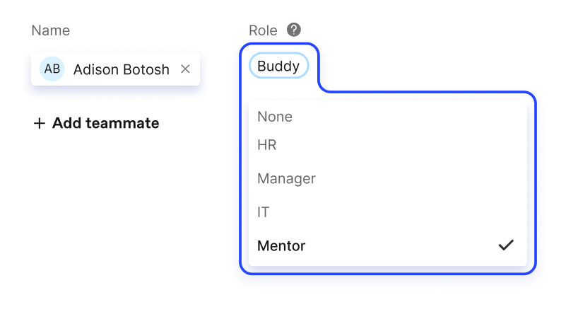 HR or manager assigning roles in an onboarding plan