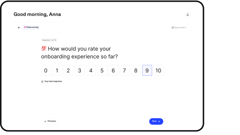 new hire answering the onboarding survey to rate his onboarding