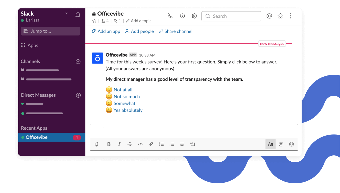 Screenshot of Officevibe inside Slack